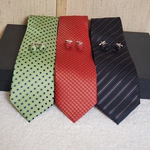3 Feraricci 100% Polyester Tie with Matching Cufflinks
